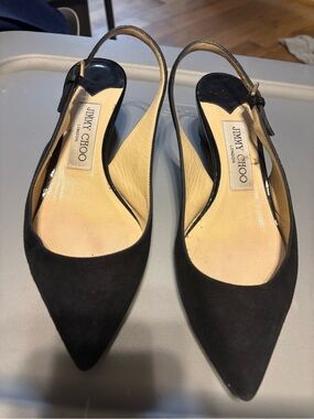 Jimmy Choo Black Suede Pointed-Toe Slingback Heels